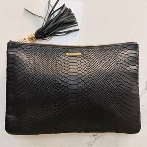 GiGi New York Black Snake-Embossed Large Clutch with Tassel